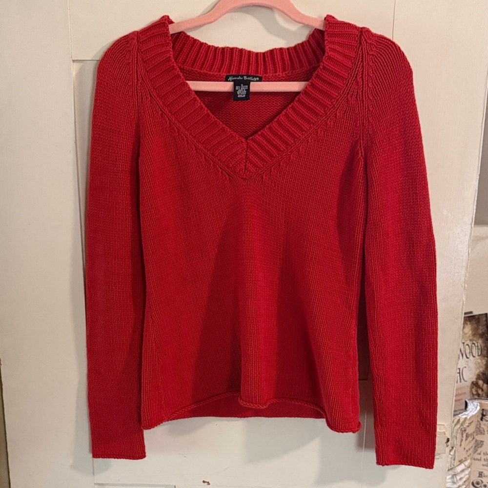 Alexandra Bartlett Women’s Red V-Neck Knit Sweater